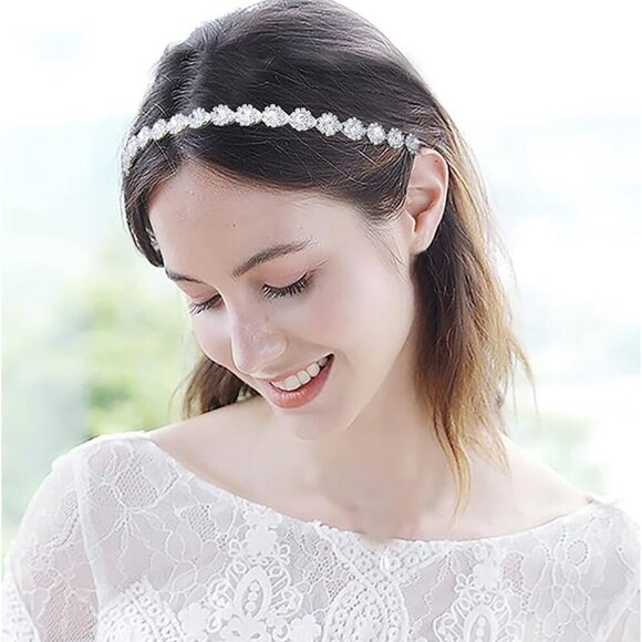 Crystal Bridal Headband Silver Wedding Hair Jewelry for Brides and Bridesmaids main image 7